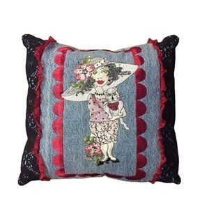 Handmade Embroidered Pillow Used Small Lace